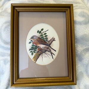 VTG Ph Gonner bird  print, Professional framed signed wood frame 9”X7” goldish